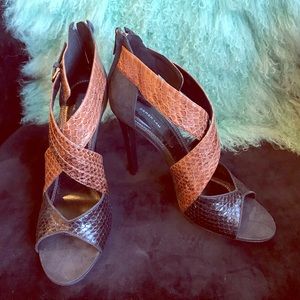 DEREK LAM Layn Snakeskin Suede Crisscross sandals